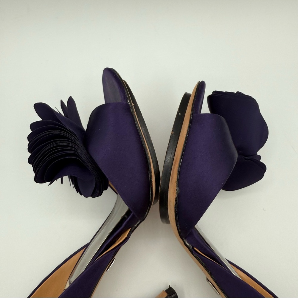 Badgley Mischka Randall D’Orsay Satin Dark Purple Heels With Layered Bow - Picture 5 of 16